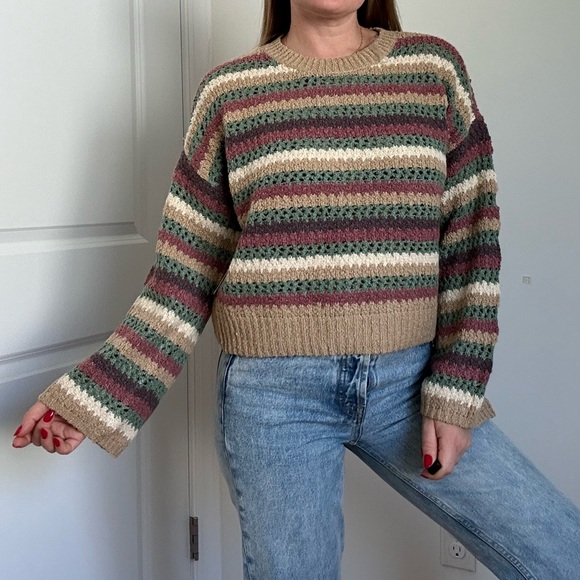 Open Knit Stripe Wide Sleeve Sweater - Picture 2 of 10